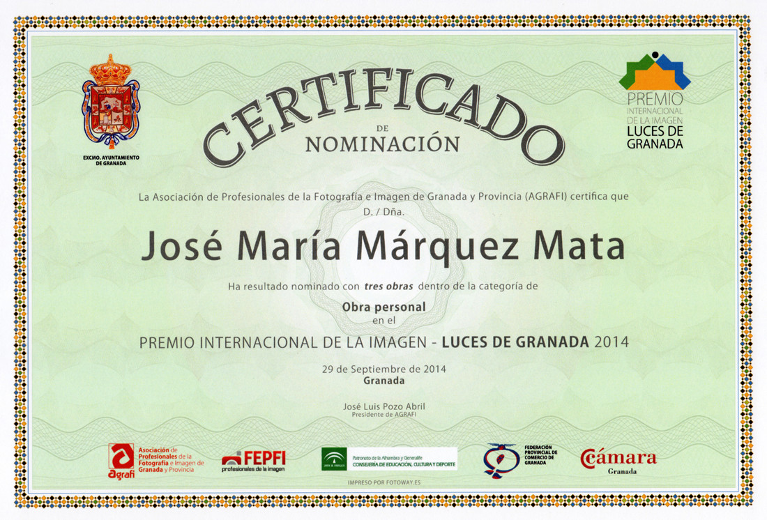 Nominación Obra Personal Premio Internacional de la Imagen Luces de Granada