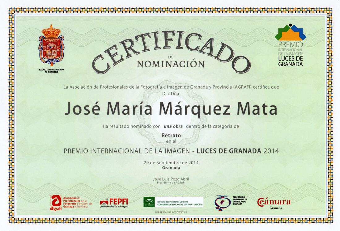 Nominación Retrato Premio Internacional de la Imagen Luces de Granada